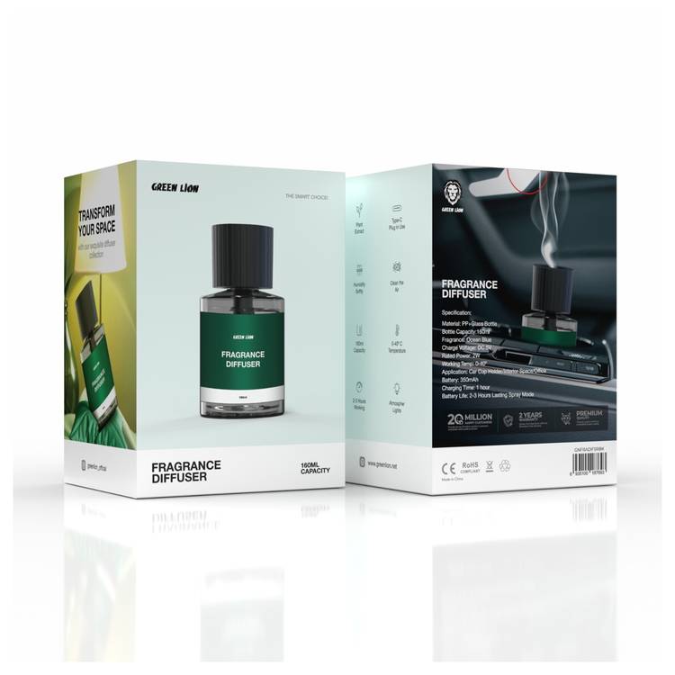 Green Lion Fragrance Diffuser 2-3 Hours Working Time, Type C Plug-in, 160ml Capacity, Air Cleaner & Humidifier, Atmosphere Lights, Black GNFRADIFSRBK