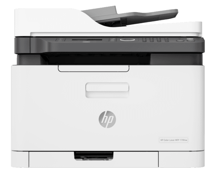 HP MFP 179fnw Color laser Printer with Print scan copy and fax function Print speed up to 19 ppm (black) and 4 ppm (color) Dual band Wi-Fi; 150 sheet paper tray (standard); HP Smart App