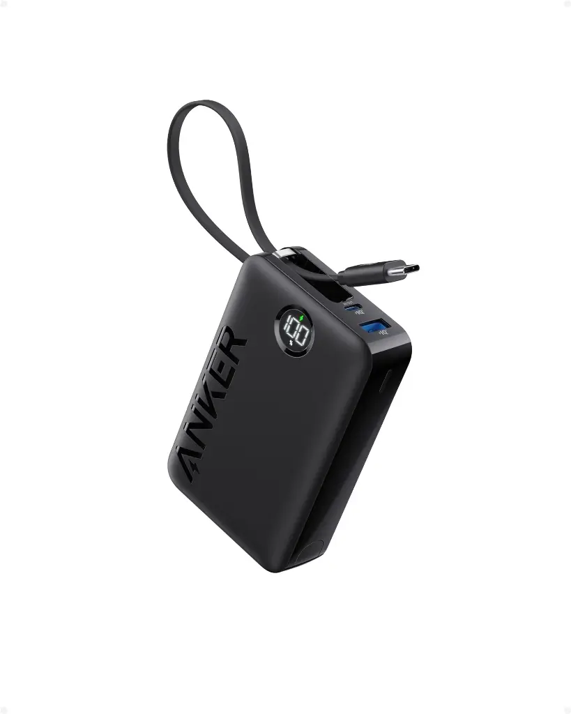 Anker Power Bank Battery Pack, 20,000mAh 22.5W High-Speed Charging Portable Charger with Built-in USB C Cable for easy charging, 1 USB-C, 1 USB-A - A1647
