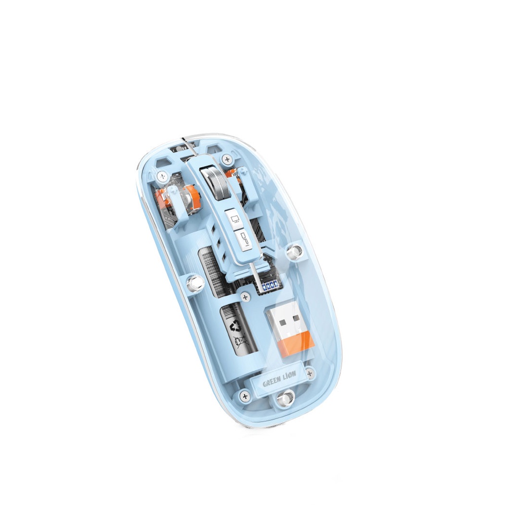 Green Lion Transparent Bluetooth Mouse 2 GL-112 2.4ghz 1600DPI Modern, Slim and Beautiful 3 Devices with up to 10M 500 Mah Battery Type C