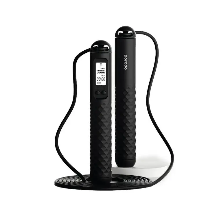  Porodo Lifestyle Smart Skipping Rope Forward & Reverse Counts, Battery Display Set Time - Black PD-JMPROP-BK