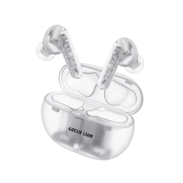 Green Lion Transparent Pro 2 Wireless Earbuds - White ANC BT5.3 7Hours Hands-Free calls IPX4 400MAH GNTRAP2EARTR