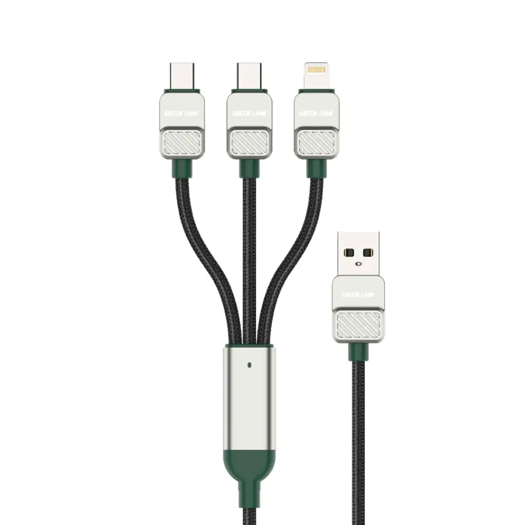 Green Lion 3 in1 Braided Electroplated Cable USB-A to C+C+Lightning GN3N1EACGNBK