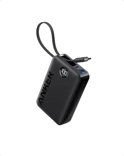 Anker Power Bank Battery Pack, 20,000mAh 22.5W High-Speed Charging Portable Charger with Built-in USB C Cable for easy charging, 1 USB-C, 1 USB-A - A1647