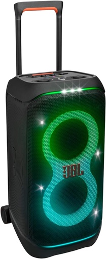 JBL PartyBox Stage 320 - Portable party speaker with telescopic handle & wide, sturdy Wheels, Powerful JBL Pro Sound, Futuristic light show, Up to 18 hours of playtime, Splash proof (Black)