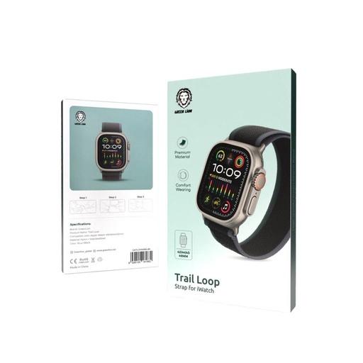 Green Lion Trail Loop Strap for iWatch 42/44/45/49MM GNTLOPWBBLBK Nylon and Steel strap
