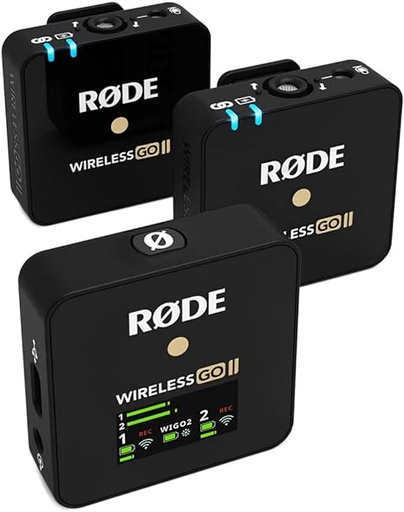 RØDE Wireless Go II Dual Channel Wireless System with Built-in Microphones with Analogue and Digital USB Outputs, Compatible with Cameras, Windows and MacOS computers, iOS and Android phones