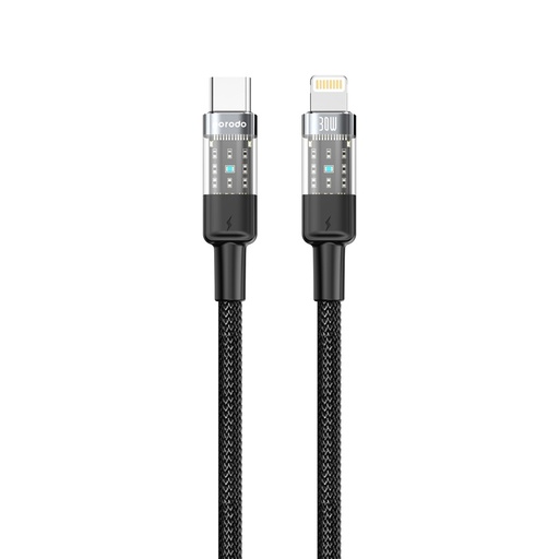 Porodo Braided Cable Transparent USB-C to Lightning 4ft 1.2M 480Mbps Tangle Free PD-30WCLTH-BK 30W PD C to Lightning