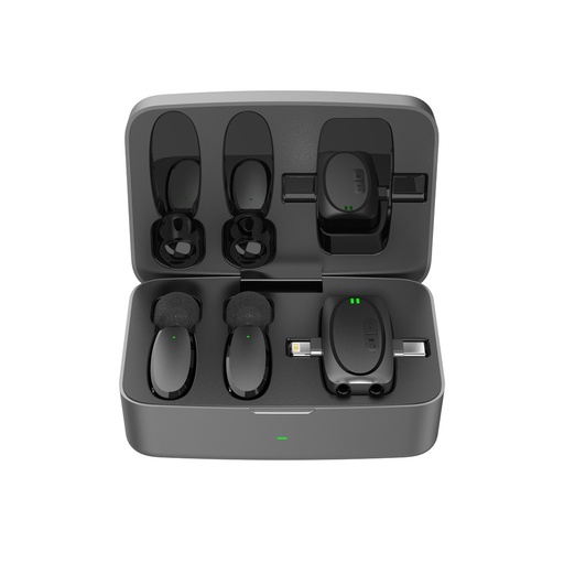 Porodo Dual Connector Lavalier Microphone Mic with Charging Case- Black Lightning Type C 3.5mm PD-2MLAVCC-BK