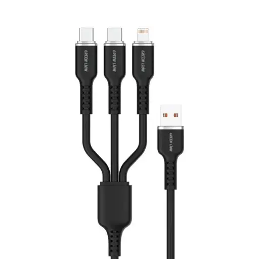 Green Lion 3in1 Silicone Cable, 60W 10000 Bends Charge & Sync, 1.2M, GN3IN1SICABK