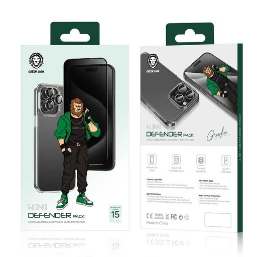 Green Lion 4-in-1 Defender Pack Shock Absorbing and Privacy Glass Protection 16 Pro Max GN4N1DE16PMCL