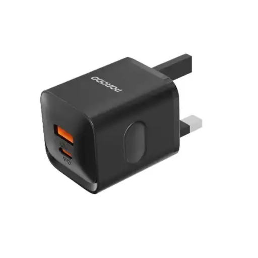 Porodo Dual Port Wall Charger UK, PD 20W, QC 20W, Over-Heat Protection, Simultaneous Charging with 1.2M USB-C to Lightning Cable included FWC022 - Black PD-FWCHO22-L-BK
