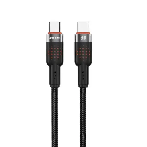 Porodo USB-C TO Lightning Aluminum Braided Cable CBL010 4FT 1.2M PD30W Data and Fast Charge than 15000 Bends Life Span, Tangle Free - Black PD-CBL0010-BK 480mbps