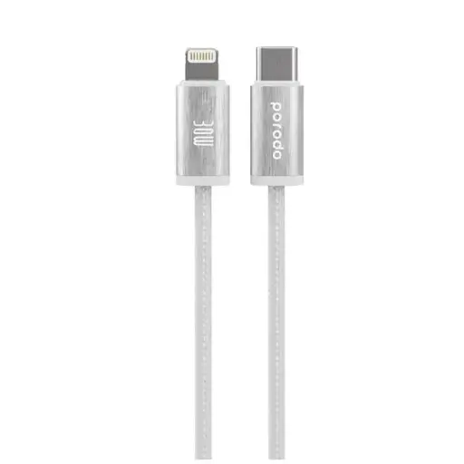 Porodo Woven Braided USB Type-C to Lightning Cable 4ft 1.2M PD 30W PD-W30LC1-WH 480mbps 