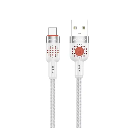 Porodo Aluminum Shell Alloy Braided Cable USB-A to Type-C 1.2m, 480Mbps Transfer Speed, more than 15000 Bends Life Span, Tangle Free - Black PD-CBL0012-WH