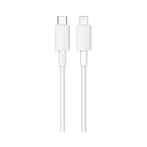 Porodo USB-C to Lightning Durable ChargingCable, 480Mbps Transfer Speed, PD 27W, More than 15000 Bends Life Span, 1.2m Cable Length, Tangle Free - White PD-CBL0004-WH