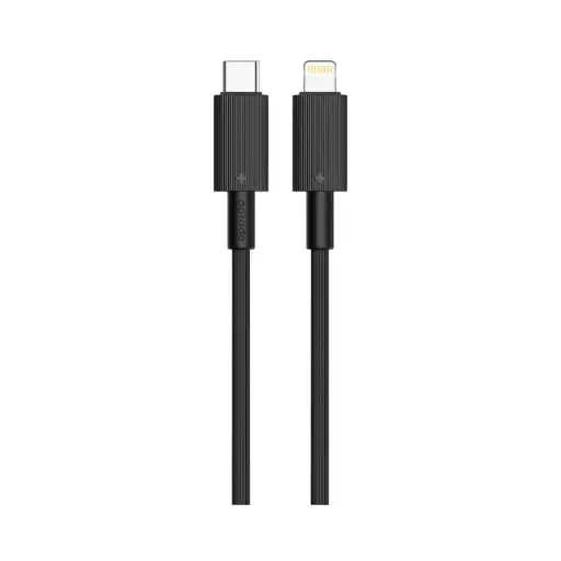 Porodo USB-C to Lightning Durable ChargingCable, 480Mbps Transfer Speed, PD 27W, More than 15000 Bends Life Span, 1.2m Cable Length, Tangle Free - Black PD-CBL0004-BK