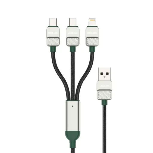 Green Lion 3 in1 Braided Electroplated Cable USB-A to C+C+Lightning GN3N1EACGNBK